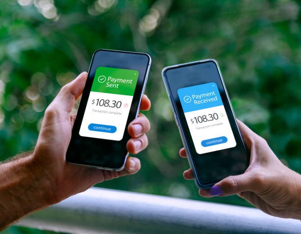 Two phones showing payment sent and payment received